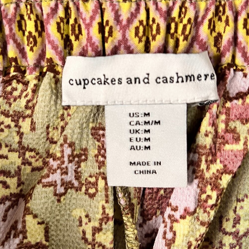 Cupcakes & Cashmere Green Purple Print Palazzo Wild Leg Pants Sz M - Picture 6 of 10